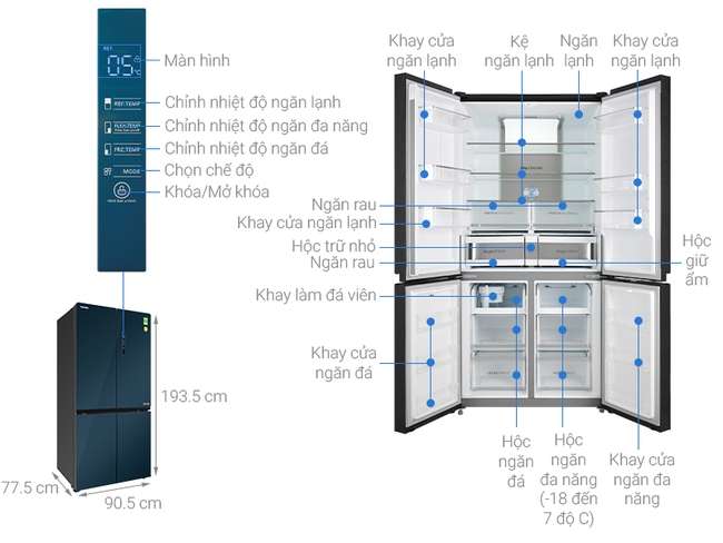 Kích thước tủ lạnh side by side Toshiba Inverter 622 lít GR-RF690WE-PGV 