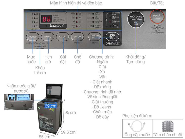 Máy Giặt Cửa Trên Toshiba AW-K1005FV-SG (9kg) - Hàng Chính Hãng - Chỉ Giao tại HCM