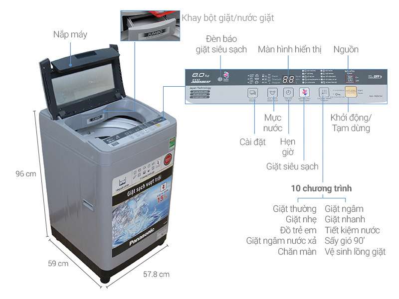 Máy Giặt Cửa Trên Panasonic NA-F80VS9GRV (8Kg)