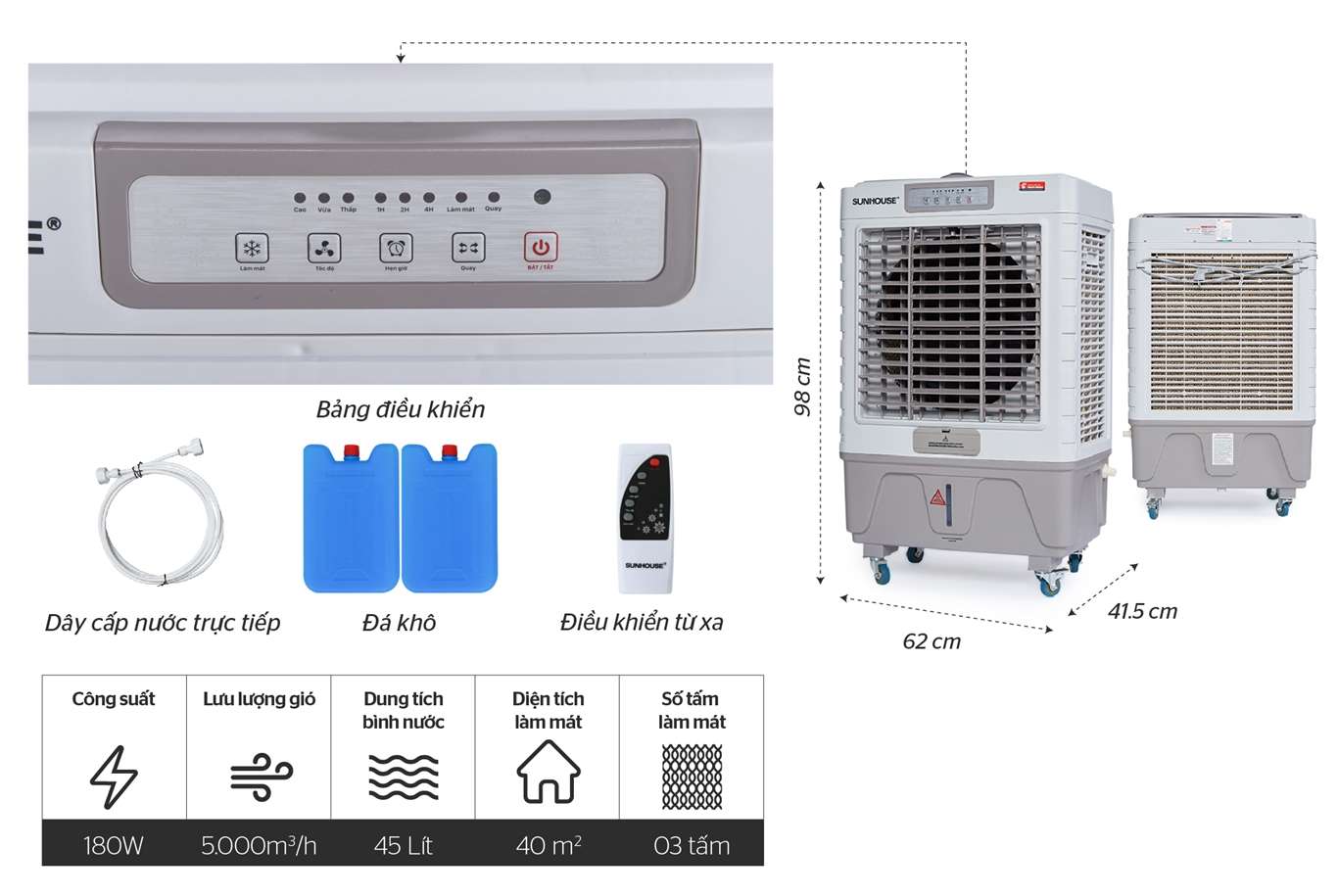 Máy làm mát không khí SUNHOUSE SHD7746- Quạt điều hòa công nghiệp SUNHOUSE