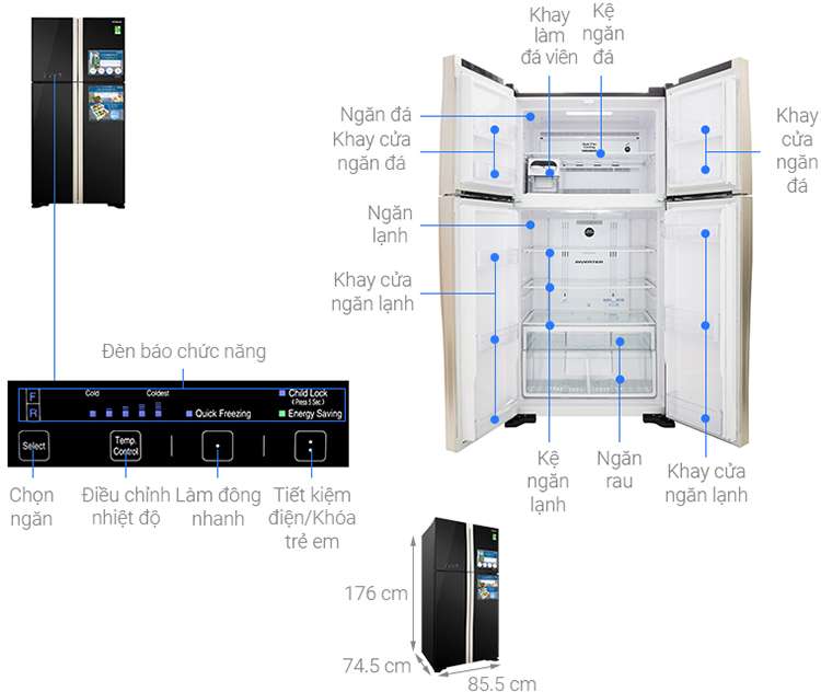 Tủ lạnh Hitachi Inverter 509 lít R-FW650PGV8-GBK
