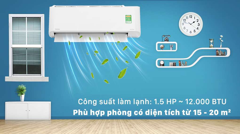 Máy lạnh Toshiba Inverter 1.5 HP RAS-H13L3KCVG-V-Công suất 1.5 HP, phù hợp cho căn phòng diện tích từ 15 - 20 m2
