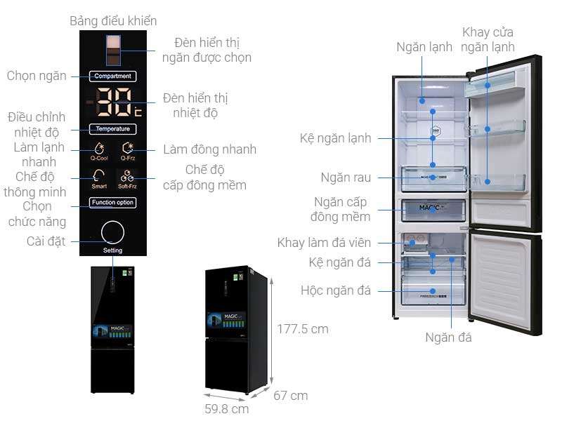 Tủ Lạnh Aqua AQR-IG378EB(GB) 350L Gương Đen Inverter 