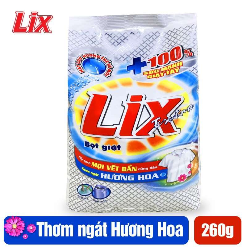 Bột giặt Lix Extra hương hoa 260g - Tẩy sạch vết bẩn cực mạnh