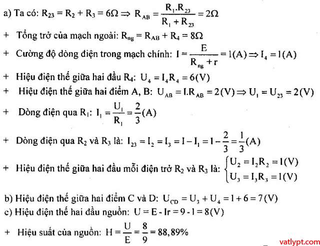 Bài tập định luật Ôm cho toàn mạch vật lý lớp 11