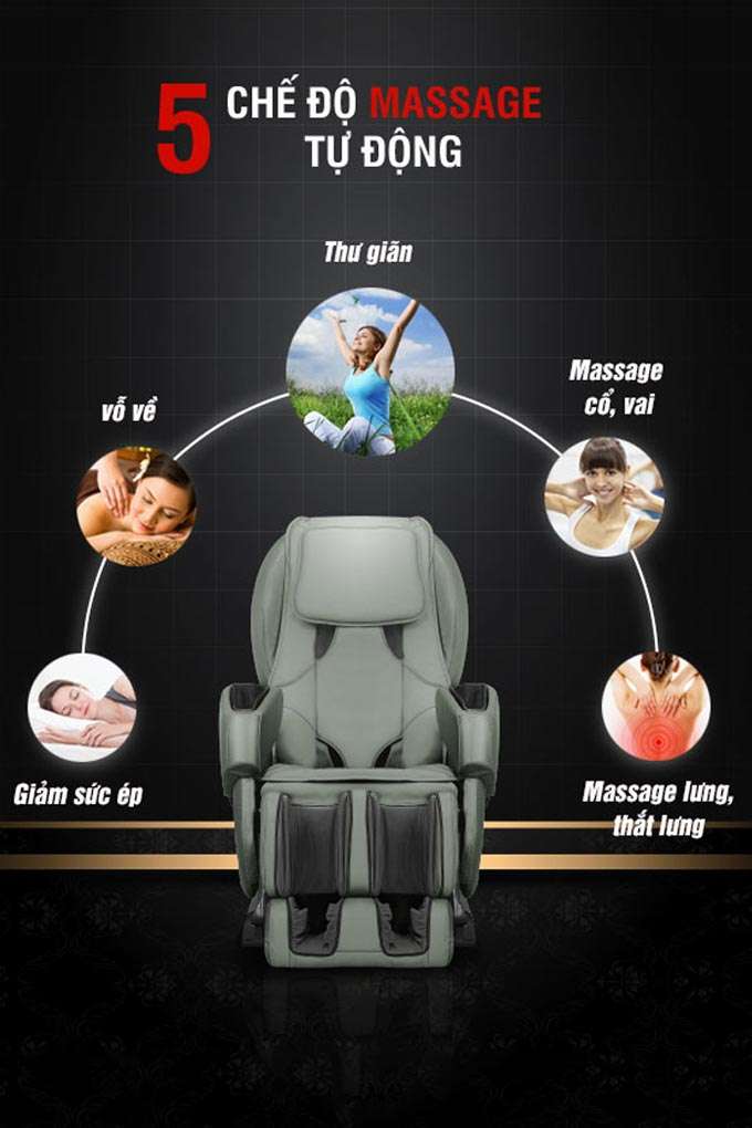 Ghế massage Poongsan MCP-200 được thiết kế với 5 chế độ massage tự động