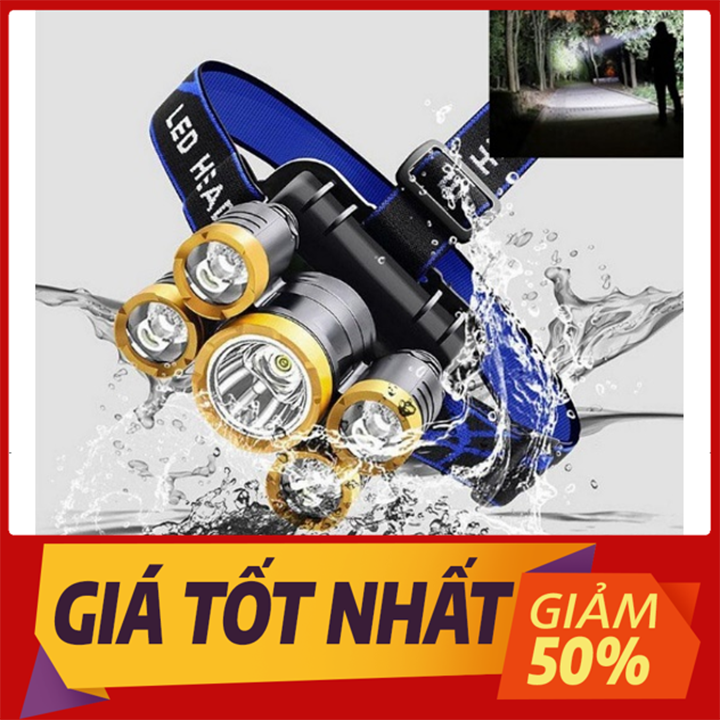 Đèn đội đầu 5 bóng siêu sáng sạc pin - 674 1