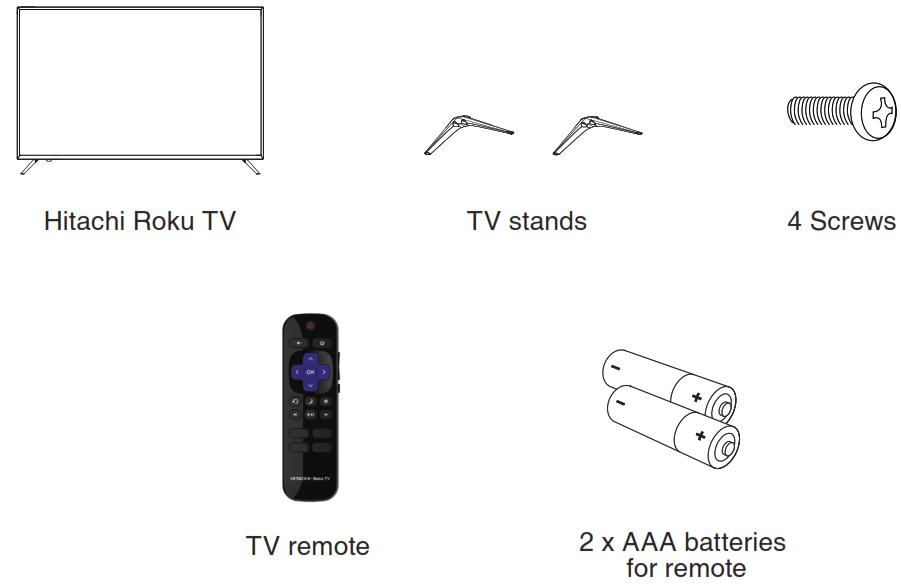 HITACHI 43RC63 43 inch Smart TV 4K UHD Roku thông minh - Có gì trong hộp