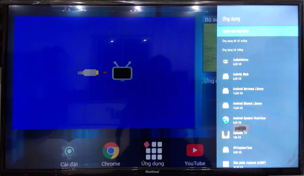 Màn hình cài đặt ứng dụng của smart TV