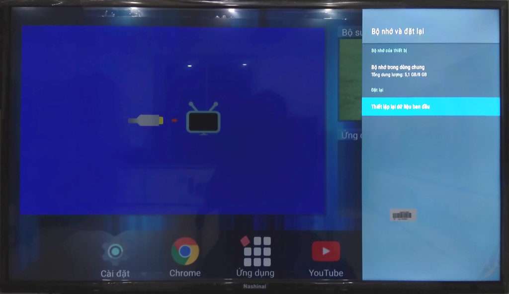 Màn hình cài đặt bộ nhớ của smart TV