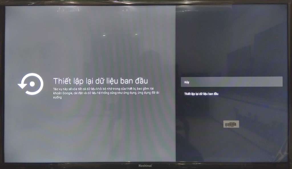 Màn hình cài đặt khôi phục dữ liệu của smart TV