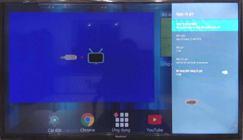 Màn hình cài đặt thời gian của smart TV