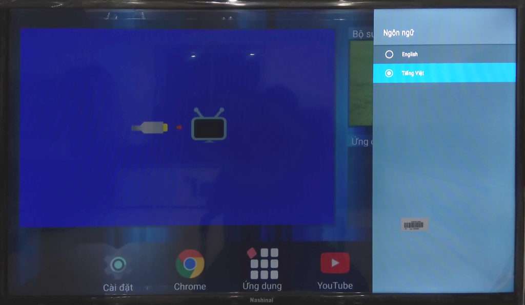 Màn hình cài đặt ngôn ngữ của smart TV
