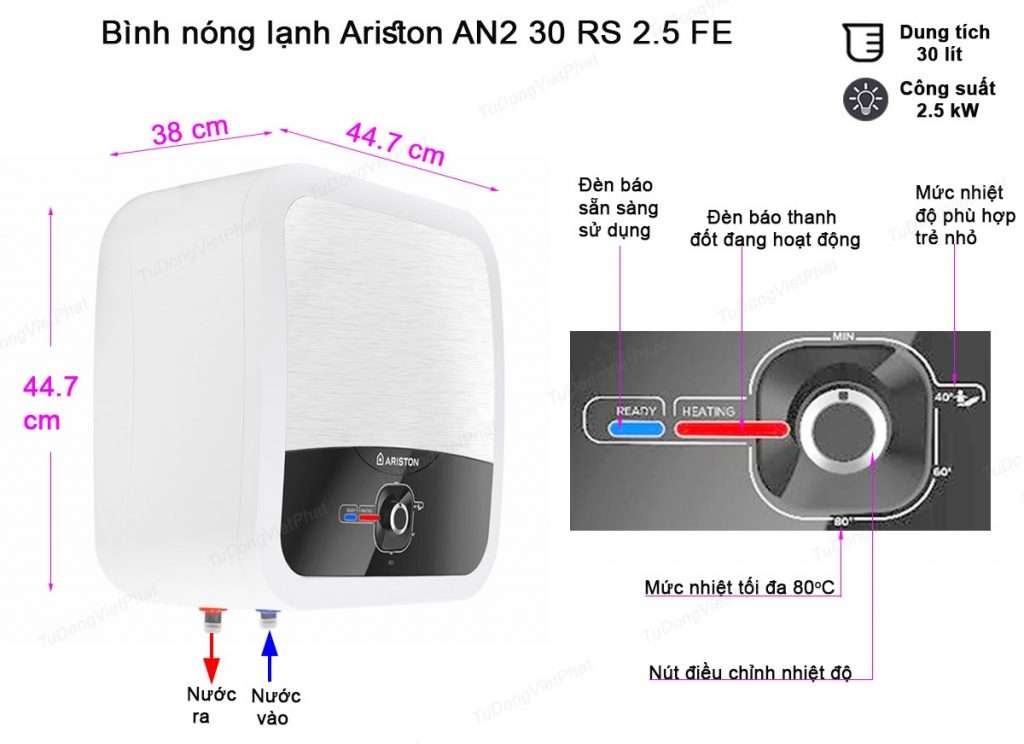 Bình nóng lạnh Ariston AN2 30 RS 2.5 FE 30 lít Chính hãng Giá rẻ T6/2021