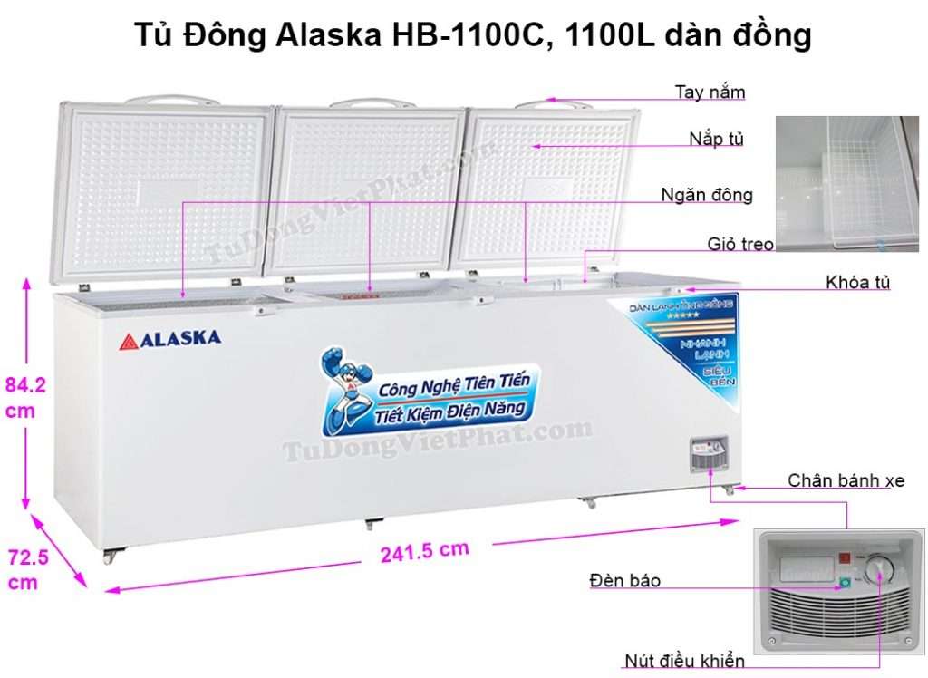 Tủ đông Alaska HB-1100C 1 ngăn đông 3 nắp dỡ 1100L dàn đồng T9/2021