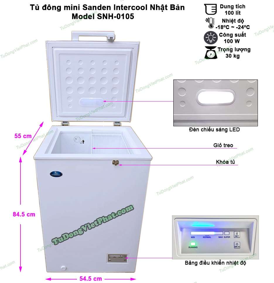 Tủ đông mini Sanden Intercool SNH-0969756783 lít - Giá rẻ nhất T8/2021