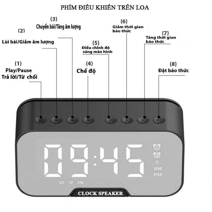 Loa bluetooth 3 trong 1 mặt kính tráng gương, kèm đồng hồ báo thức, đo nhiệt độ phòng loa không dây kèm đèn ngủ - Loa bluetooth Clock speaker D88 3