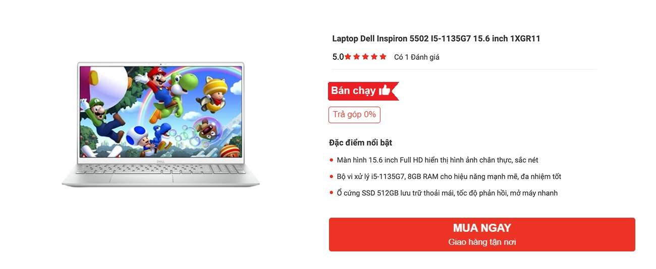 Laptop Dell Inspiron 5502 giá rẻ, âm thanh sống động tại Nguyễn Kim