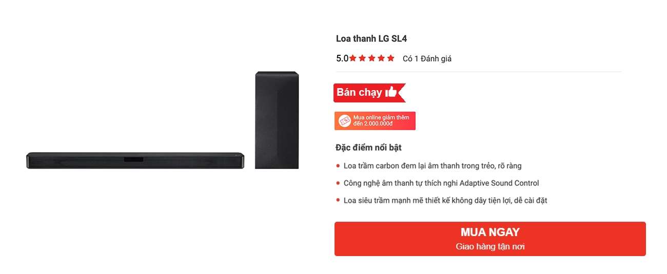 Mua loa thanh LG SL4 giá rẻ tại Nguyễn Kim