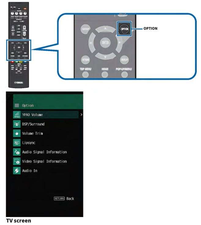 MusicCast AV Receiver RX-V6A - Hoạt động cơ bản của menu Tùy chọn