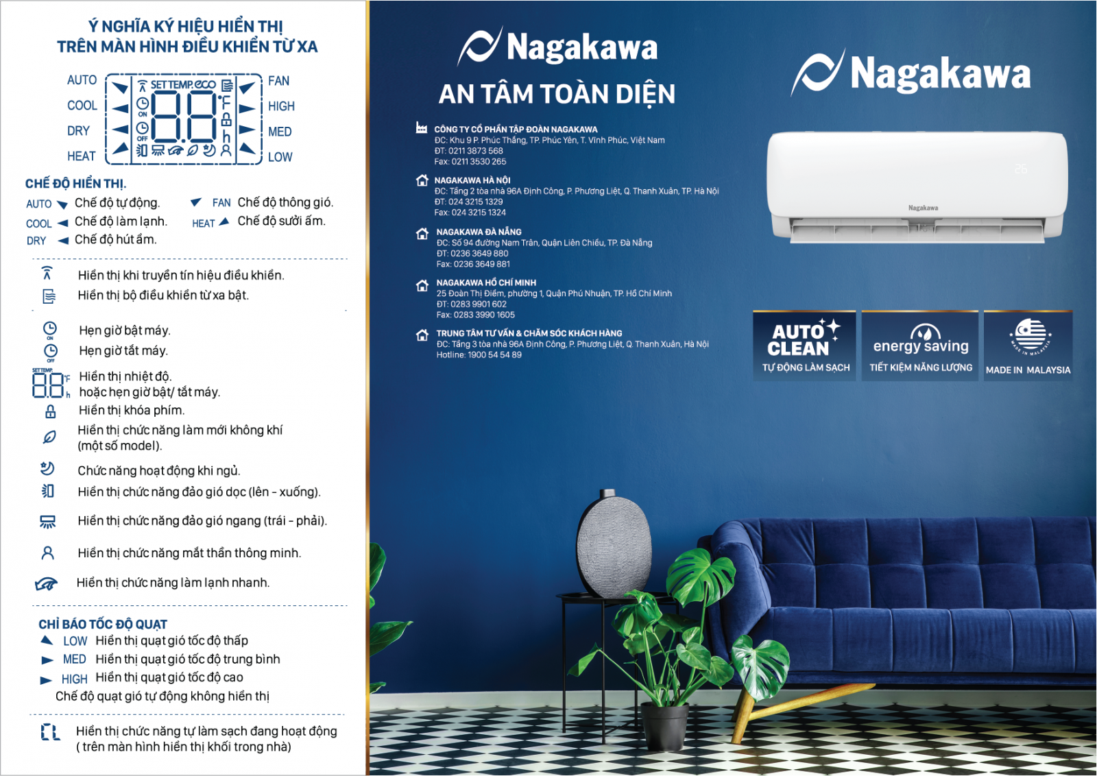 Điều hòa Nagakawa 2 chiều NS-A12R1M05 12000 Btu/h