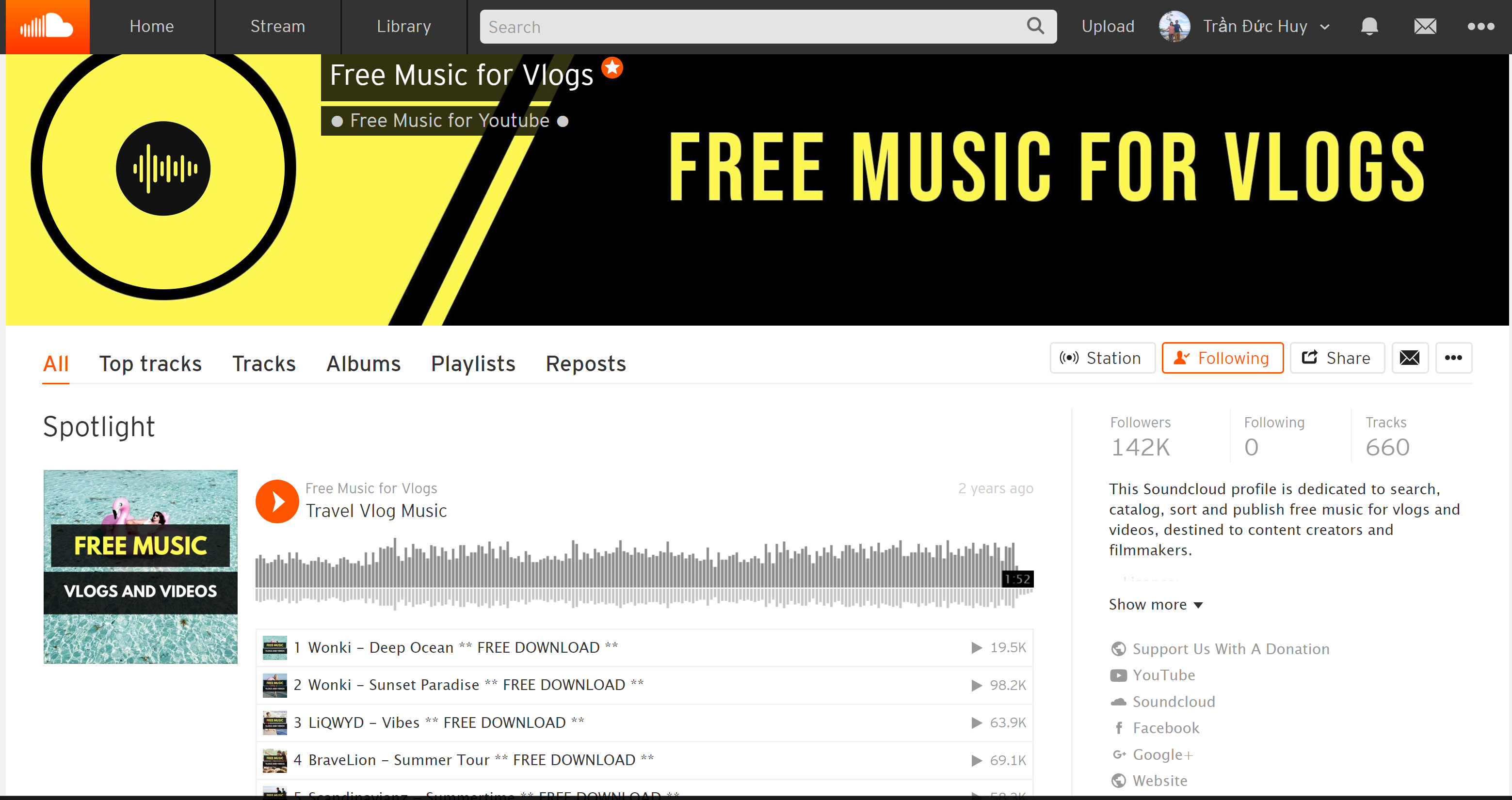 Kênh chia sẻ nhạc Free Music for Vlogs trên Soundcloud
