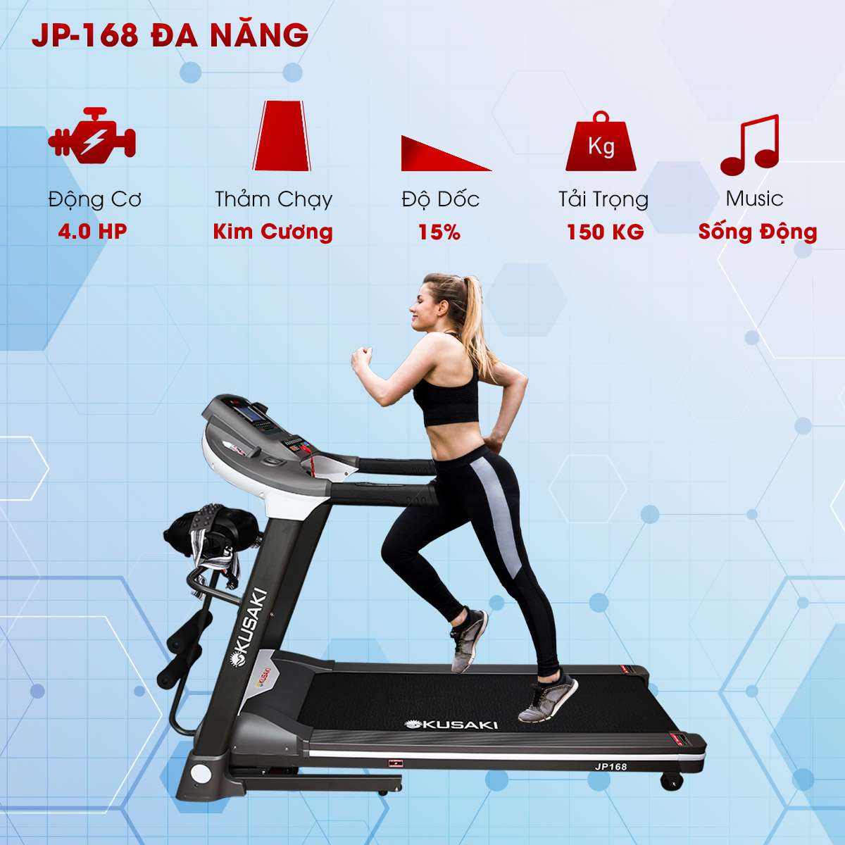 Máy chạy bộ dưới 10 triệu đa năng JP168 - 18.810.000 vnđ