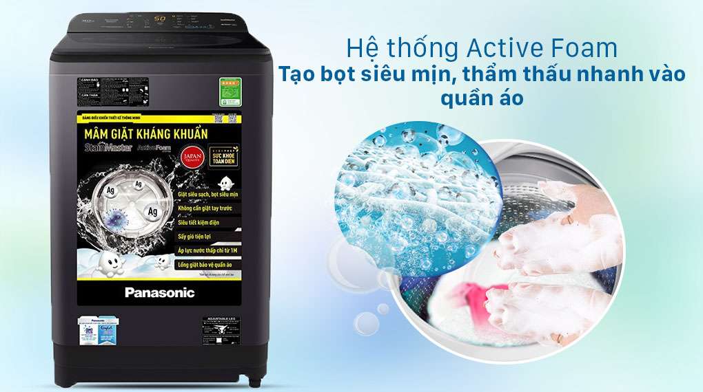 Máy giặt Panasonic 8.5 Kg NA-F85A9BRV - Hệ thống Active Foam tạo bọt siêu mịn, thẩm thấu nhanh vào quần áo