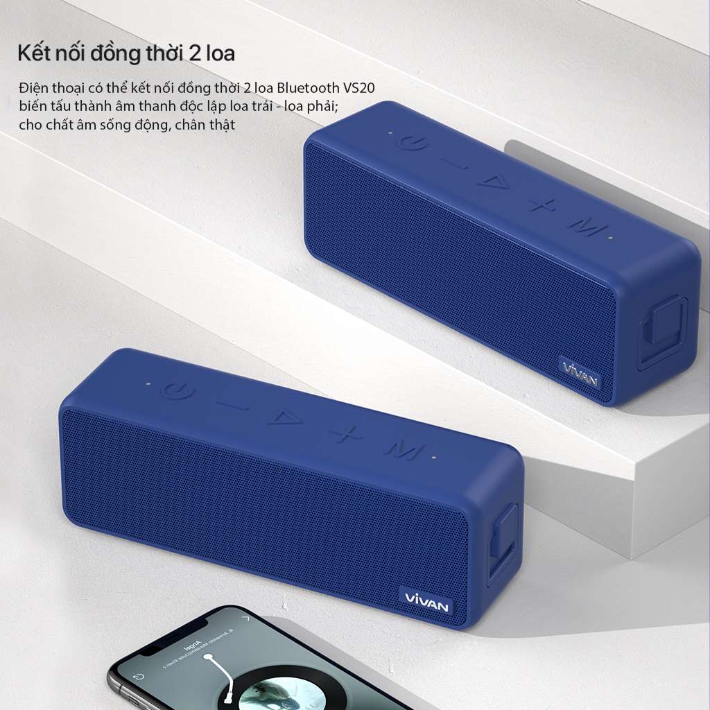 Loa Bluetooth Tiện Dụng 5.0 VIVAN VS20 Chống Nước Công Suất Lớn 20W Playtime đến 24H Hỗ trợ thẻ Micro SD và cổng AUX - BẢO HÀNH CHÍNH HÃNG 1 ĐỔI 1