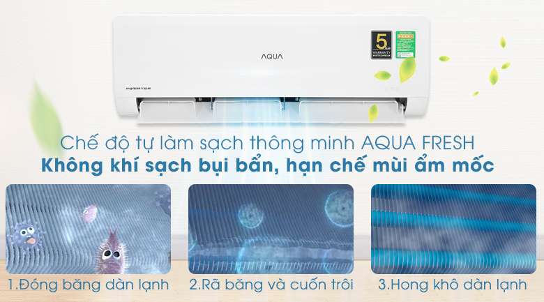 Máy lạnh Aqua Inverter 1HP AQA-KCRV10WNZA - Chế độ làm sạch 3 bước AQUAFRESH 