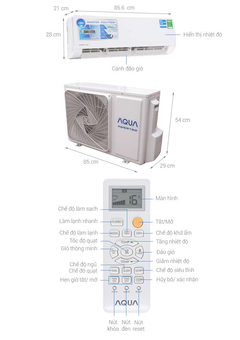 Thông số kỹ thuật Máy lạnh Aqua Inverter 1.5 HP AQA-KCRV12WJB