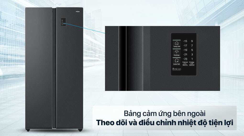 Tủ lạnh Aqua Inverter 480 lít AQR-S480XA(BL) - Bảng điều khiển cảm ứng bên ngoài
