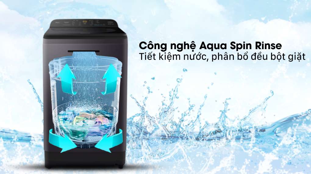 Máy giặt Panasonic 10 Kg NA-F100A9BRV - Công nghệ xả nước Aqua Spin Rinse giúp quần áo thấm đều nước và chất giặt xả
