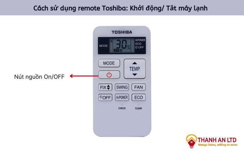 cách sử dụng remote máy lạnh Toshiba:Khởi động/tắt máy lạnh