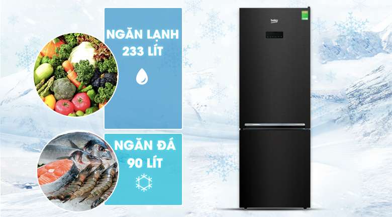 Tủ lạnh Beko Inverter 323 lít RCNT340E50VZWB - dung tích 323 lít, phù hợp gia đình 4 người