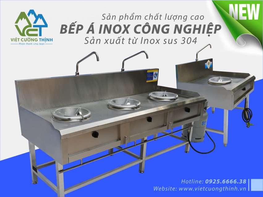 Bếp inox công nghiệp, bếp khè inox công nghiệp, bếp gas công nghiệp inox cao cấp sản xuất Việt Cường Thịnh.