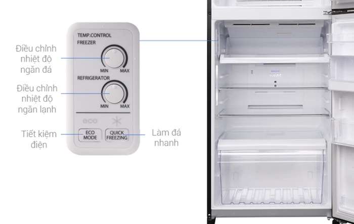 Các nút điều chỉnh nhiệt độ tủ lạnh toshiba được sắp xếp một cách thứ tự và cực kỳ chi tiết.