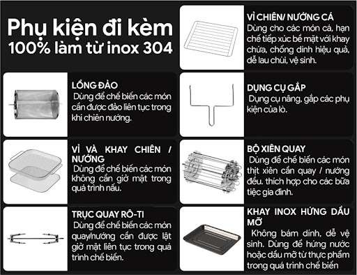 Các phụ kiện đi kèm nồi chiên không dầu 2GOOD S20