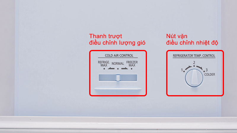 Nút vặn và thanh trượt dùng để điều chỉnh nhiệt độ tủ lạnh