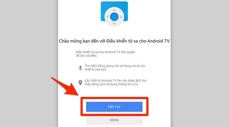 Các thiết lập ban đầu trên điện thoại trong ứng dụng Android TV