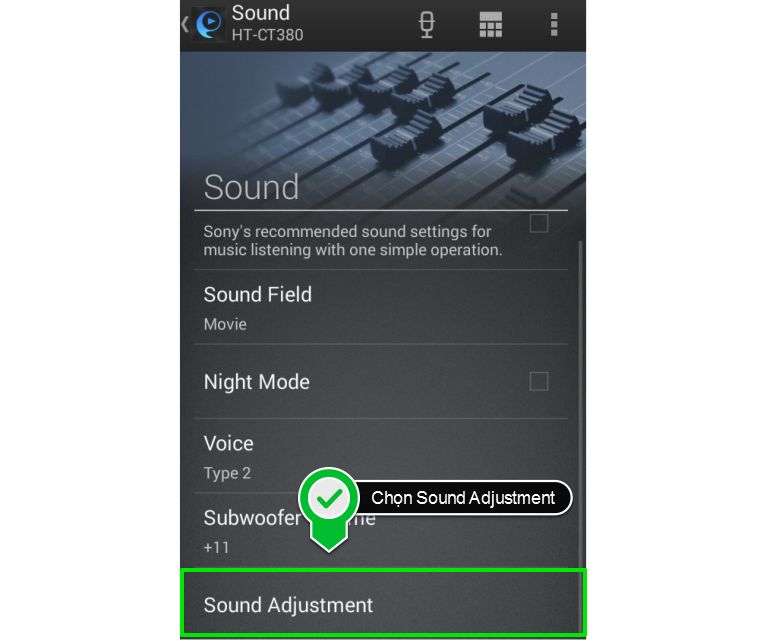 Chọn Sound Adjustment