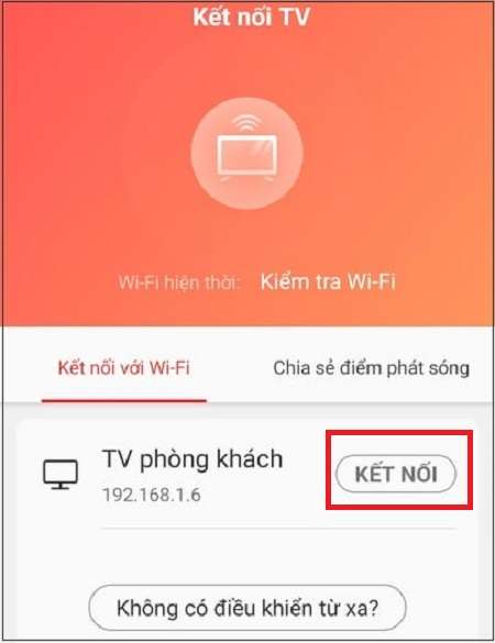 mở ứng dụng T-Cast trên điện thoại để quét các thiết bị khả thi kết nối, rồi bạn nhấp chọn tivi TCL mà bạn muốn kết nối