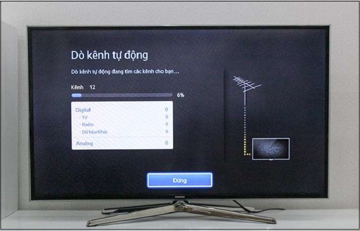 Tiến hành dò kênh tự động trên tivi samsung