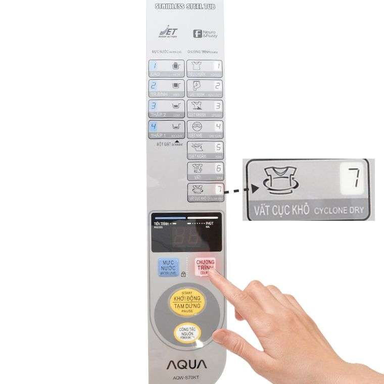 Cách sử dụng bảng điều khiển máy giặt AQUA AQW-S70KT