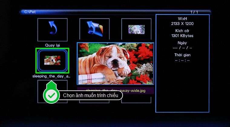 Chọn ảnh muốn trình chiếu lên tivi
