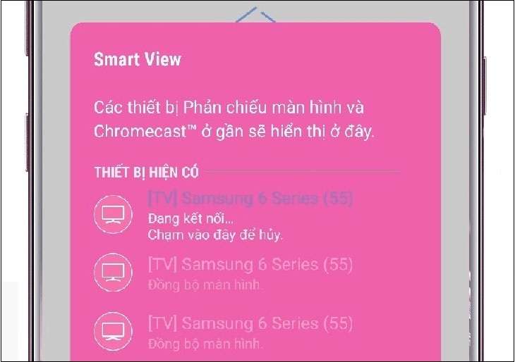 Tại cửa sổ xuất hiện hiển thị tất cả những tivi có thể kết nối với điện thoại, chọn tên tivi của bạn để điện thoại tự động kết nối.