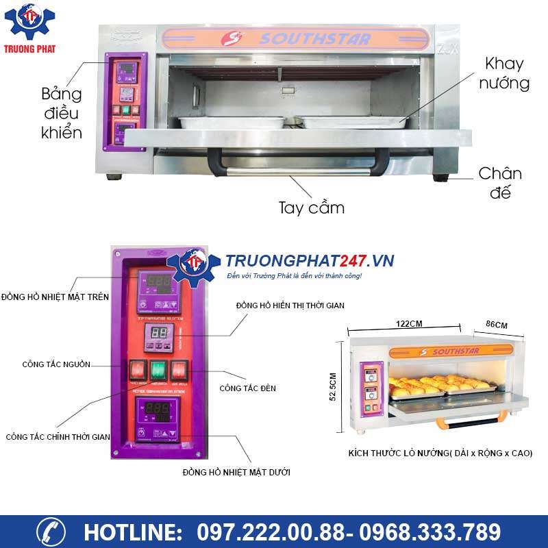 cấu tạo lò nướng bánh mì 1 tầng 2 khay YXD-20c