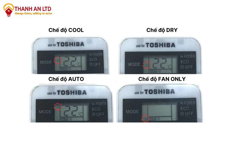 Sử dụng điều khiển điều hòa Toshiba các chế độ cơ bản:Cool,Dry,Auto,Fan Only