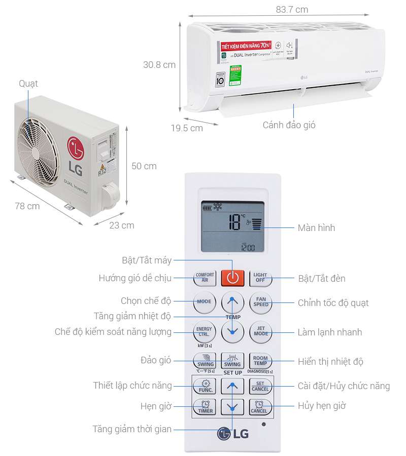 Điều hòa LG 1 chiều Inverter 12000BTU V13ENS giá rẻ, chính hãng, trả góp 0% - Siêu thị điện máy HC