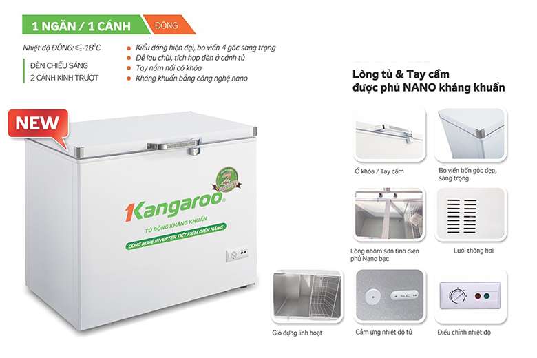 Tủ đông Kangaroo 90 lít KG168NC1 giá rẻ, chính hãng, trả góp 0% - Siêu thị điện máy HC